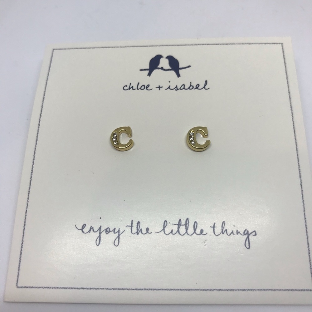 NEW Alphabet Shiny Gold Earrings "Letter C"